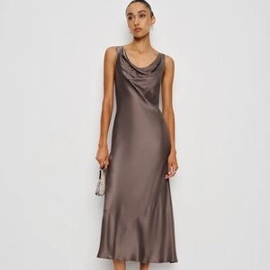 Reformation Bryn Silk Dress Brown - Size 4